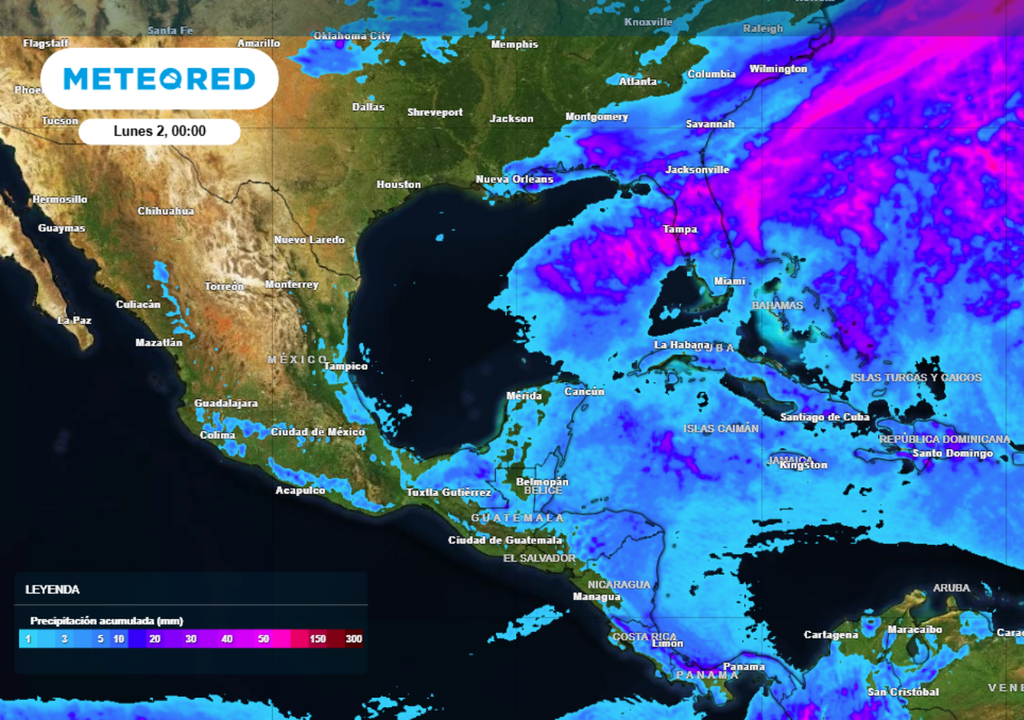 Pronóstico de lluvia acumulada para los próximos días en México.