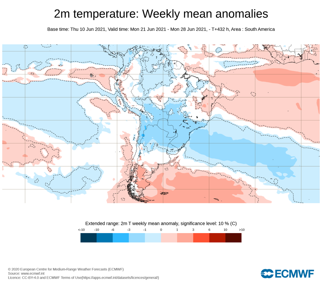 2 m de temperatura: anomalías medias semanales 2 m de temperatura: anomalías medias semanales