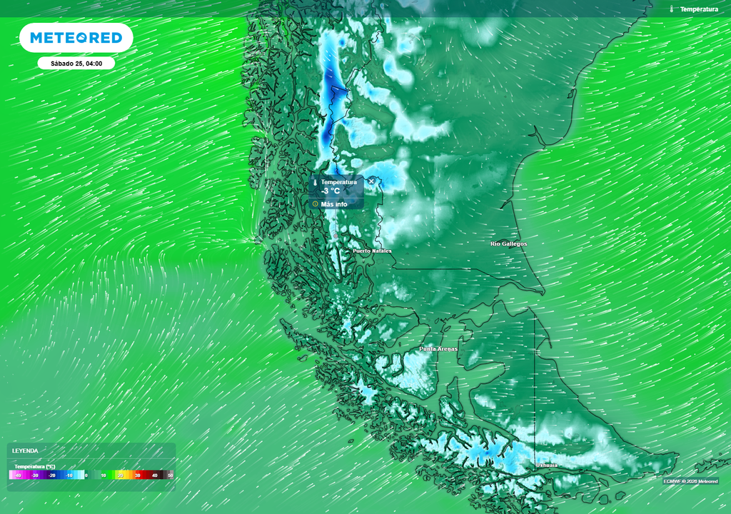 Madrugada gélida en la Patagonia: temperaturas podrían descender incluso debajo de los -3 °C este fin de semana.