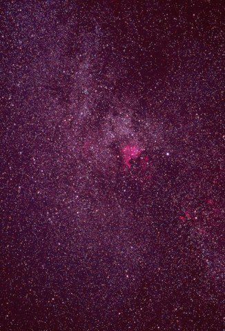 Figura 6. Imagen de gran campo de la constelación de Cisne y la Nebulosa Norteamérica (NGC 7000), a la derecha del centro. (Foto de Vicente Aupí)