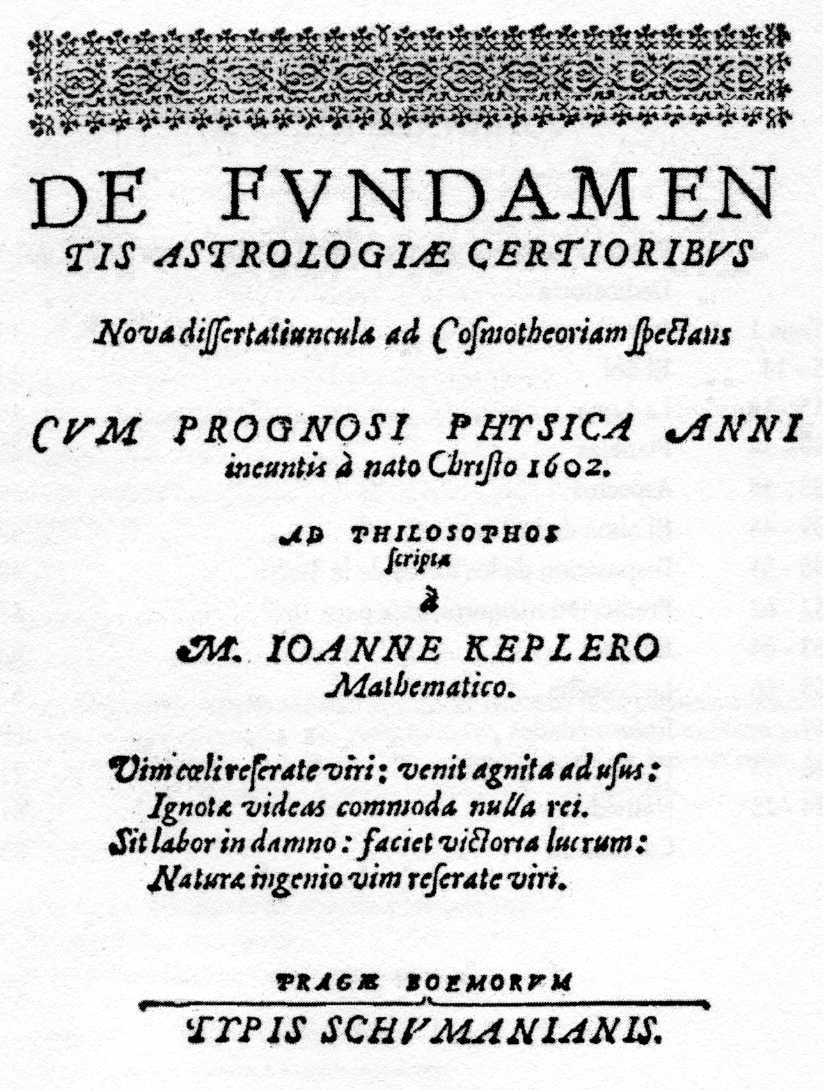 Figura 3.- Página inicial de la obra de Kepler que incluye los pronósticos del tiempo para 1602