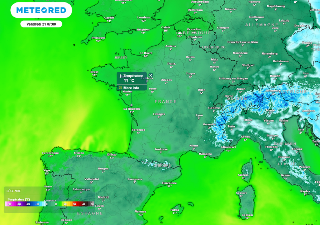 Dès vendredi matin, la douceur dominera avec parfois plus de 10°C dans l'ouest. Dès vendredi matin, la douceur dominera avec parfois plus de 10°C dans l'ouest.