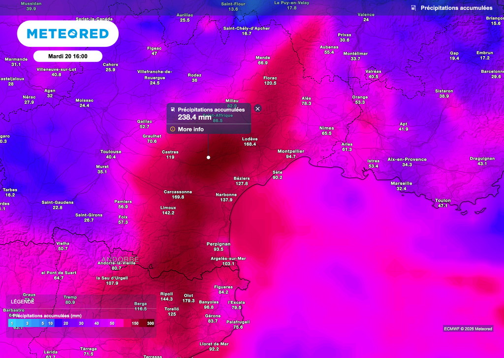 Cumuls conséquents de prévus.