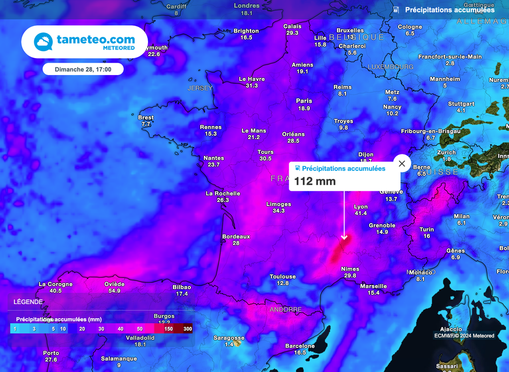 Seuls la Bretagne et un petit quart Nord-Est recevront peu de pluie d'ici ce week-end.