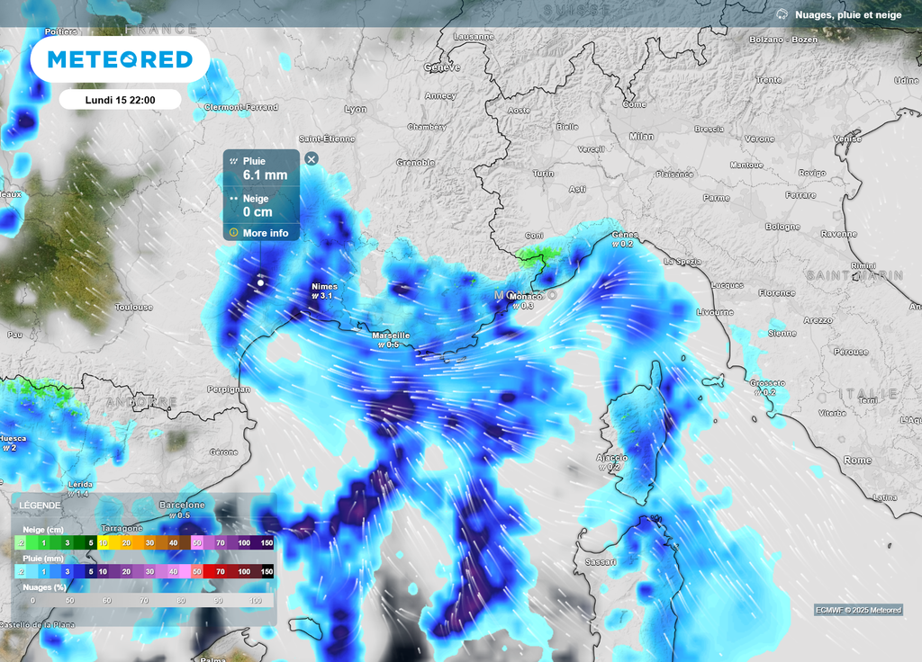 Précipitations lundi fin de journée Précipitations lundi fin de journée