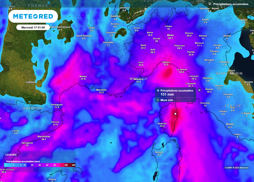 Cumuls de pluie mardi soir Sud-Est Cumuls de pluie mardi soir Sud-Est