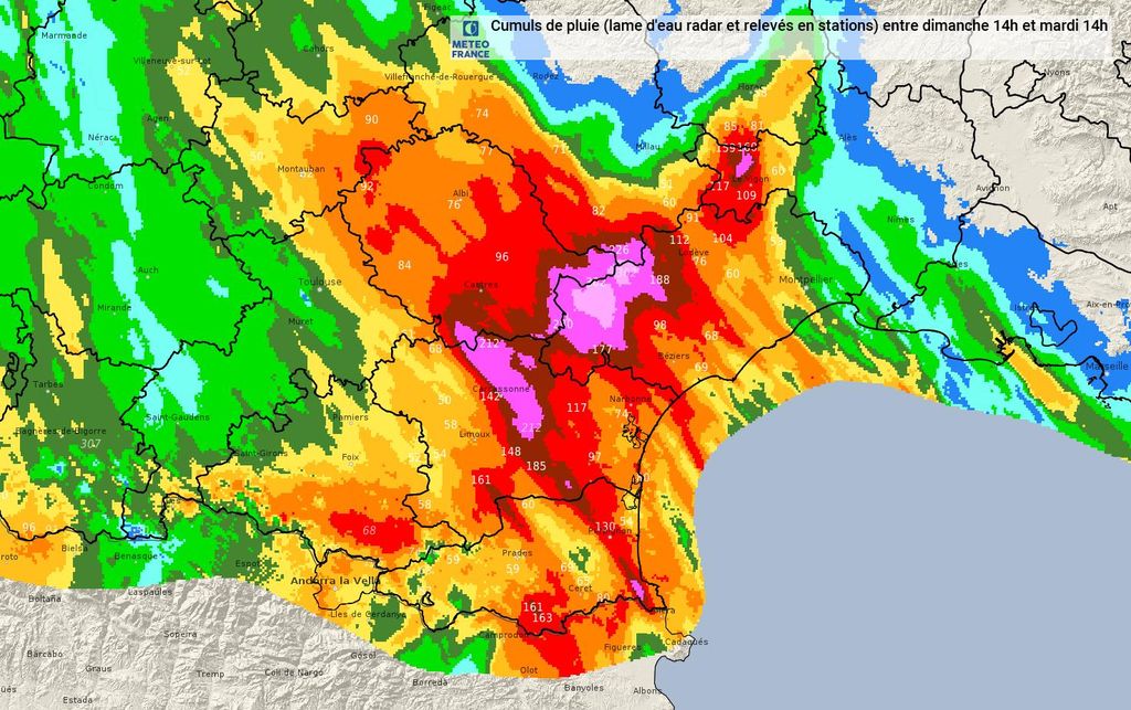 Precipitación acumulada entre el domingo 14 octubre y el martes 16. Precipitación acumulada entre el domingo 14 octubre y el martes 16.