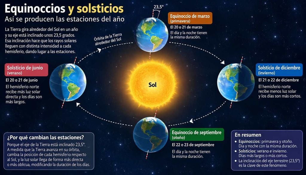 Diferencias entre equinoccios y solsticios.