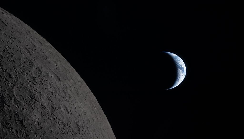 A Lua e a Terra captadas pela tripulação da missão Artemis 2 A Lua e a Terra captadas pela tripulação da missão Artemis 2. Imagem: NASA