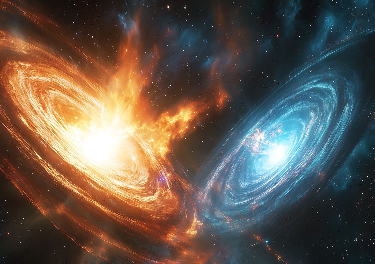 O estudo sobre colisões entre estrelas de neutrões ajuda os investigadores a compreender a formação de elementos pesados no universo. Imagem gerada por IA: Dai/Adobe Stock