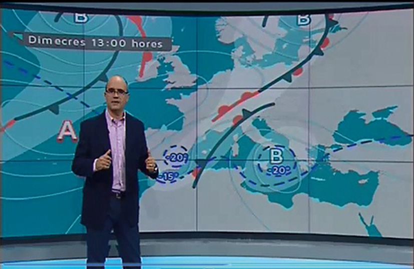 Figura 2Captura de televisión, con Vicent Gómez presentando el espacio del tiempo en el extinto Canal 9