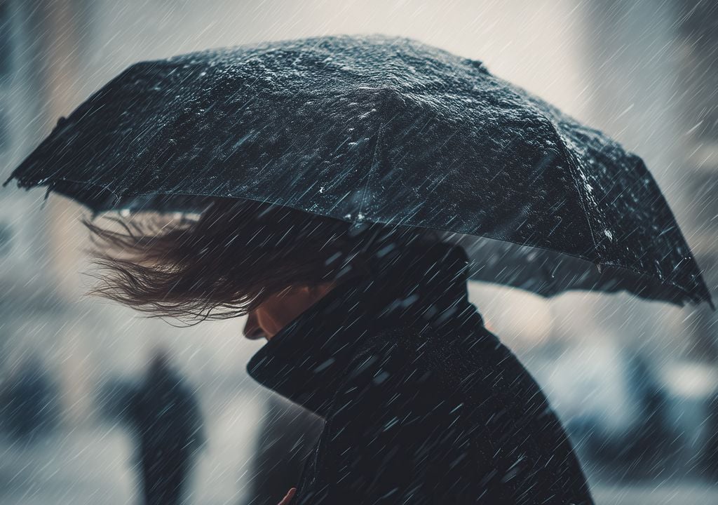 Regen, Ostsee, Regenschirme Es wird regnerisch an der Ostseeküste. Regenschirme sind ratsam.