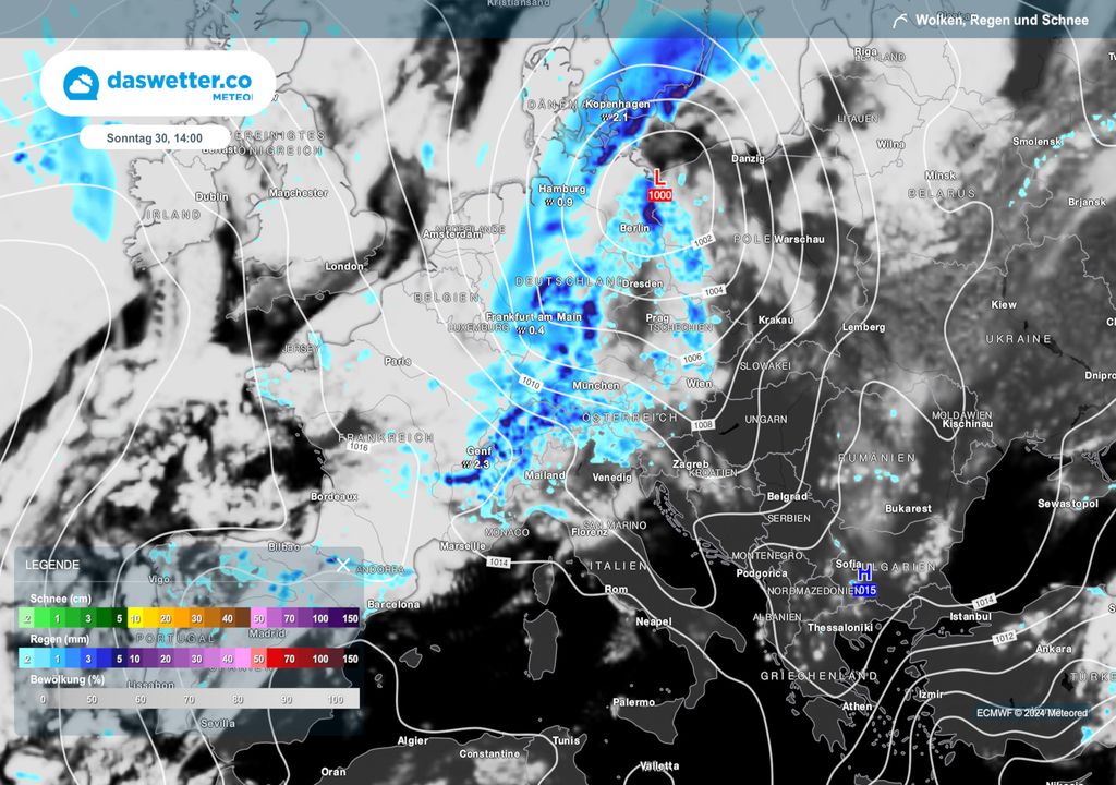 meteored Wetterkarte für Samstag 29.06.2024 14 Uhr mit Gewittertief ZOE über der Ostsee