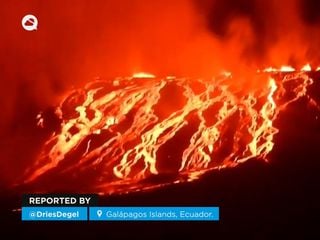 Striking and considerable eruption of La Cumbre, in the Galapagos Islands of Ecuador, lights up the night