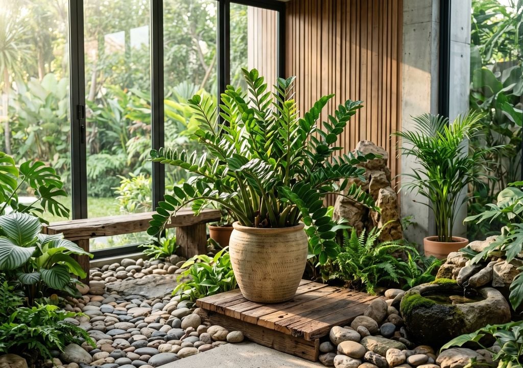planta Sus hojas gruesas y brillantes almacenan humedad y ayudan a explicar por qué puede tolerar varios días —e incluso semanas— con el sustrato seco.