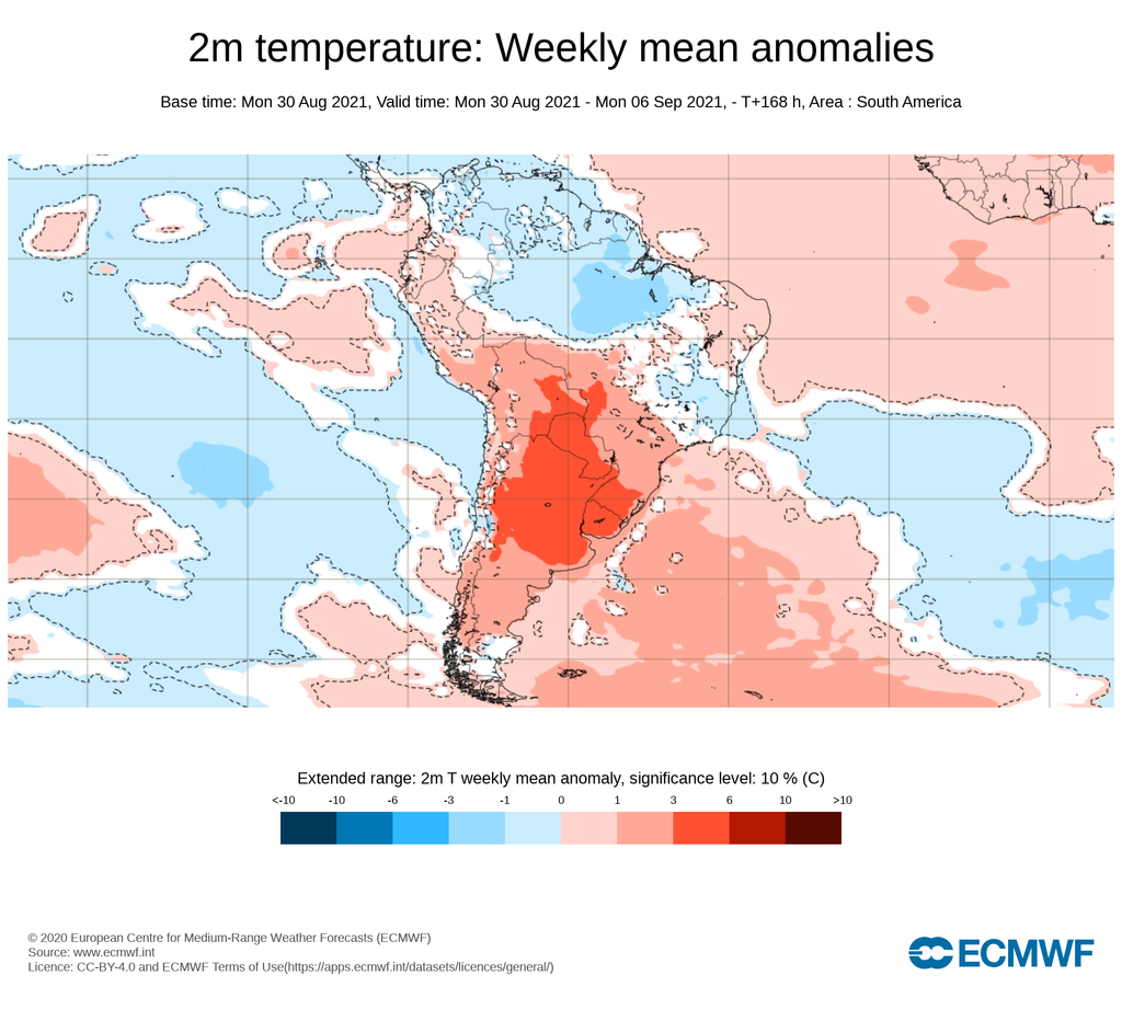 2 m de temperatura: anomalías medias semanales 2 m de temperatura: anomalías medias semanales