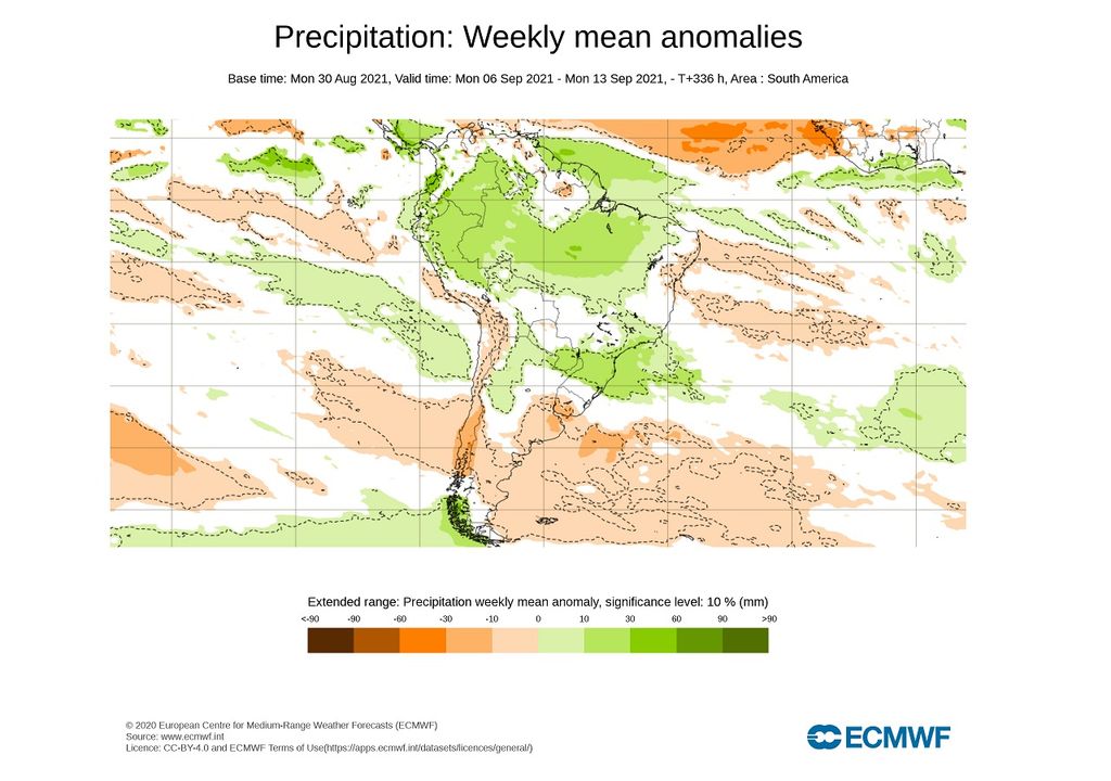 Precipitación: anomalías medias semanales Precipitación: anomalías medias semanales