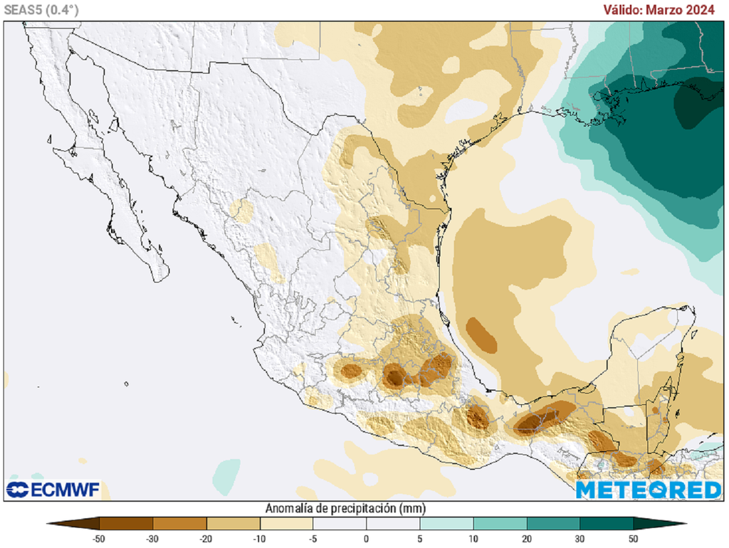 Anomalía de precipitaciones en milímetros en marzo