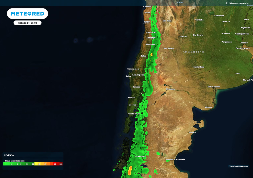 La cordillera de los Andes podría ganar un manto blanco con el paso del próximo sistema frontal.