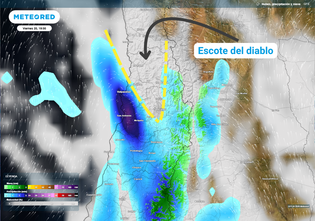Factores orográficos y termodinámicos estarían detrás del "escote del diablo" que se produce sobre la cuenca de Santiago.