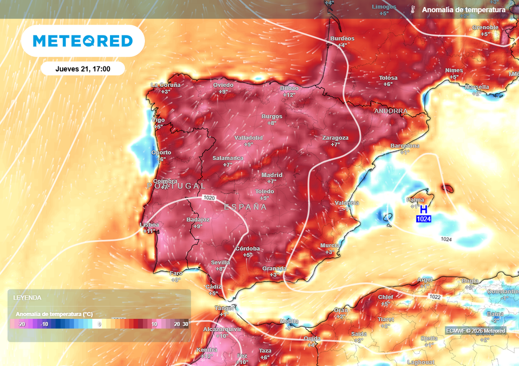 Se esperan temperaturas anormalmente altas, excepto en zonas de costa en las que soplen las brisas.