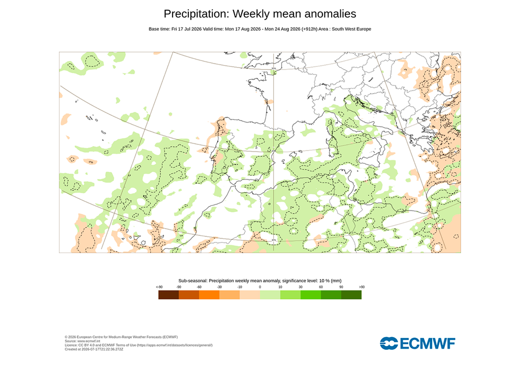 En la segunda quincena de agosto las tormentas podrían llegar de forma más generalizada a la Península y otras zonas de la cuenca mediterránea.