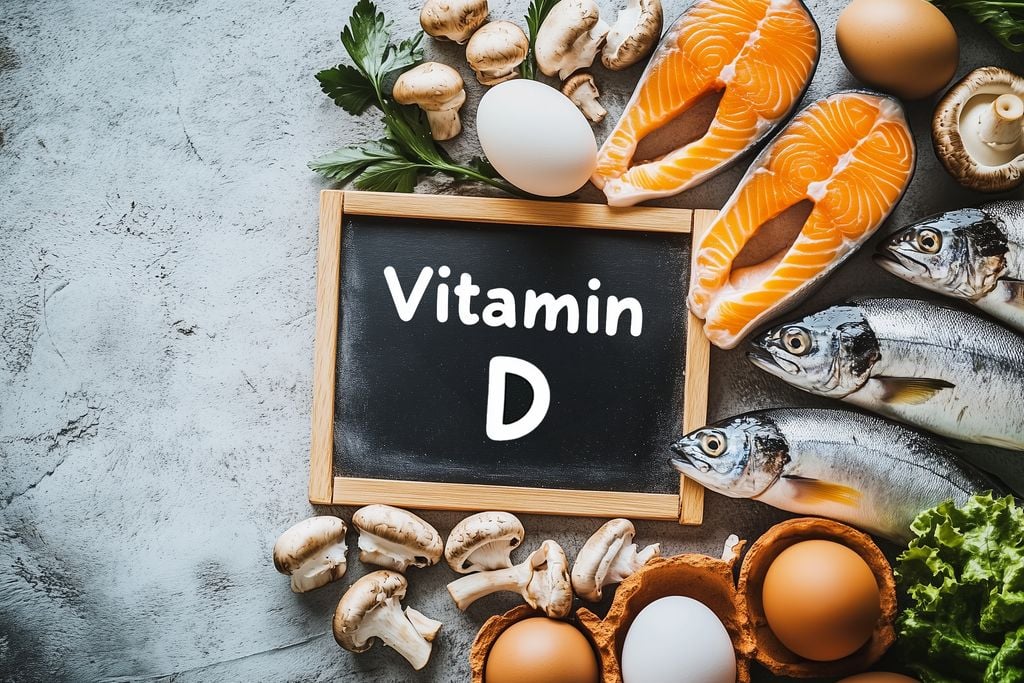 vitamina D Pescado, huevos, lácteos... tienen vitamina D, pero el 85% se genera por el sol.