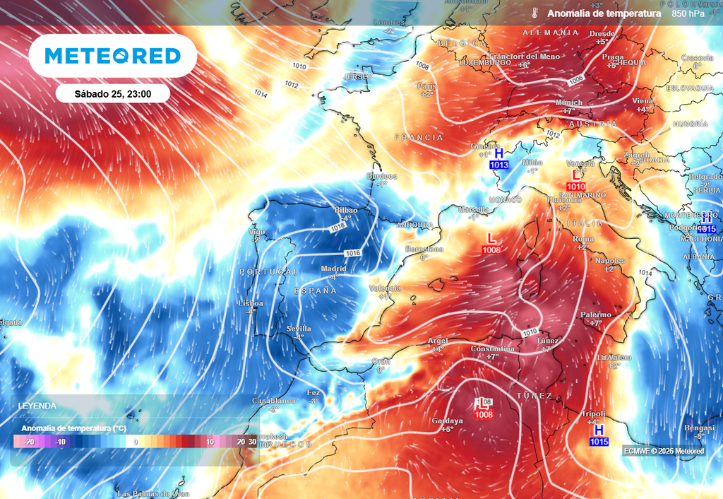 Con la llegada del fin de semana se renovará la masa de aire en la península ibérica. Una masa de aire fresco de origen polar desplazará la masa de aire muy cálido subtropical responsable de la tercera ola de calor de 2026 en España.