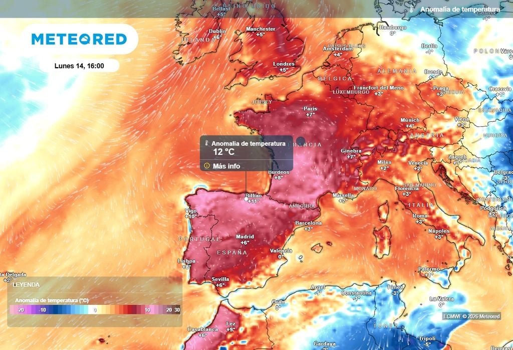 En algunas zonas del interior y norte de la Península las temperaturas se situarán hasta 10 ºC por encima de la media el próximo lunes.