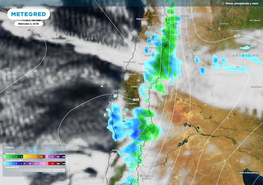 precipitación prevista sobre el centro sur de Chile En la tarde y durante la noche del miércoles aumenta la probabilidad de actividad eléctrica sobre el centro y sur de Chile. Las nubes de desarrollo vertical dejarán chubascos.