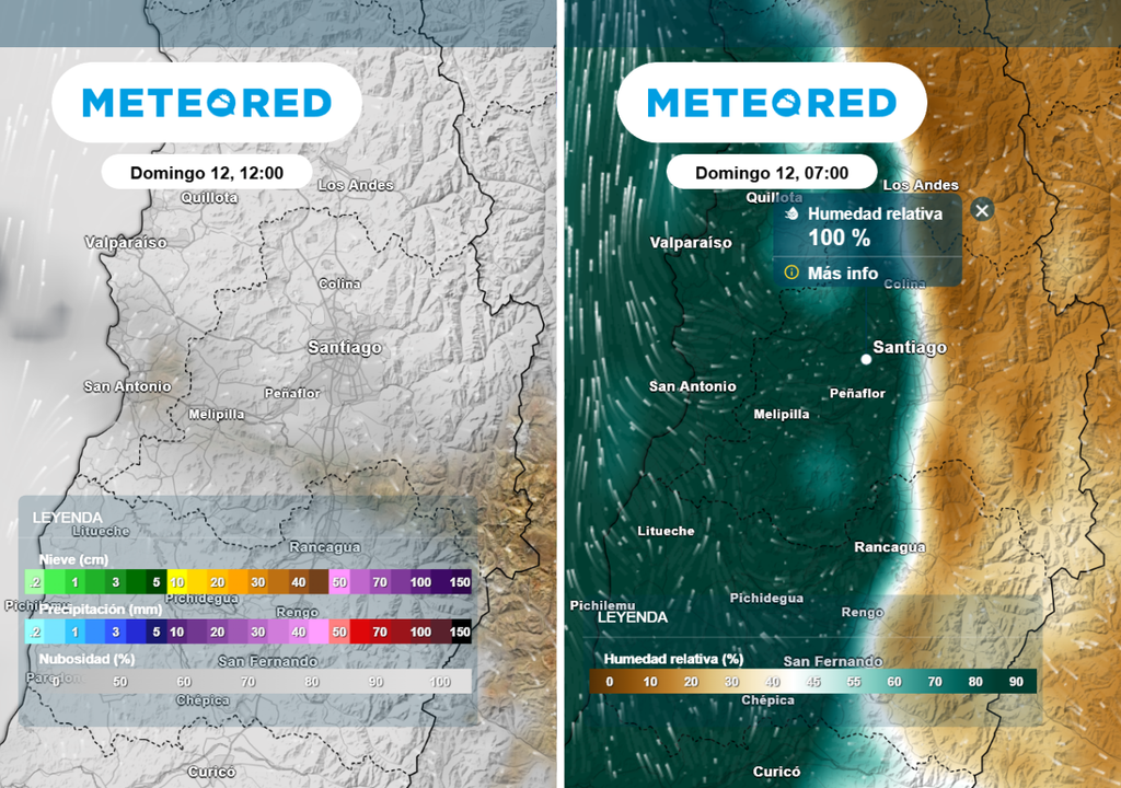 Modelo europeo prevé mayor humedad relativa y el aumento de la nubosidad en Santiago el próximo domingo.