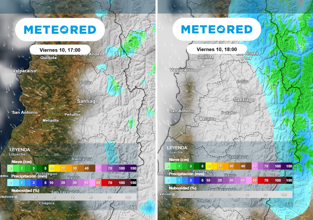 Modelos proyectan precipitaciones en sectores cordilleranos de la RM este viernes.