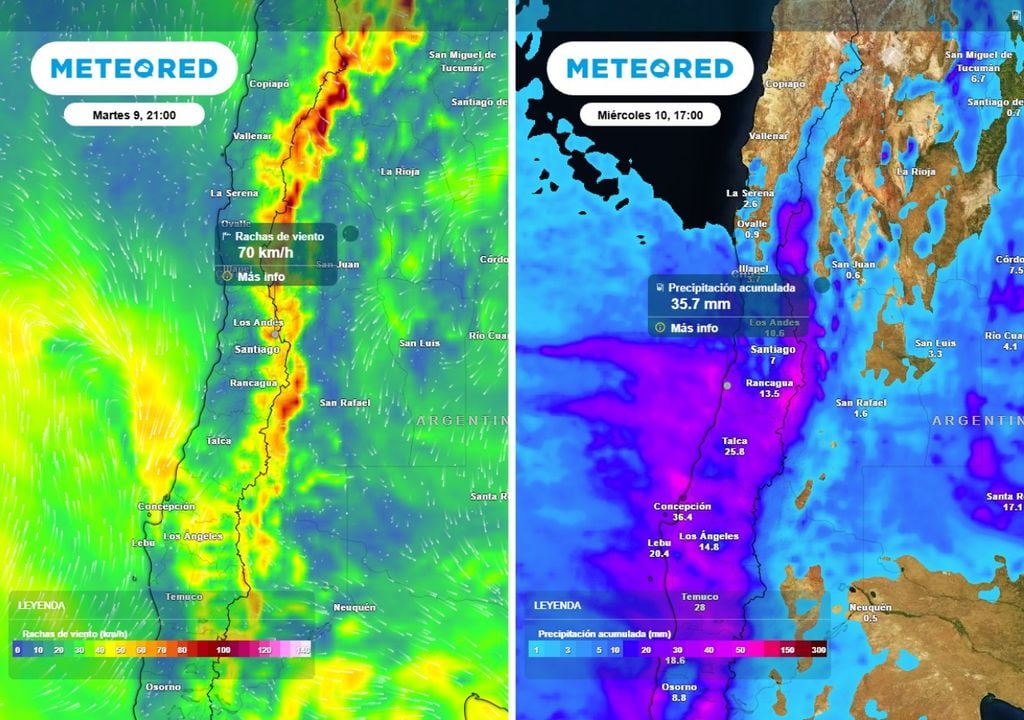 Entre el martes y miércoles registraremos fuertes vientos y lluvias en cortos periodos de tiempo en gran parte de la zona central de Chile.