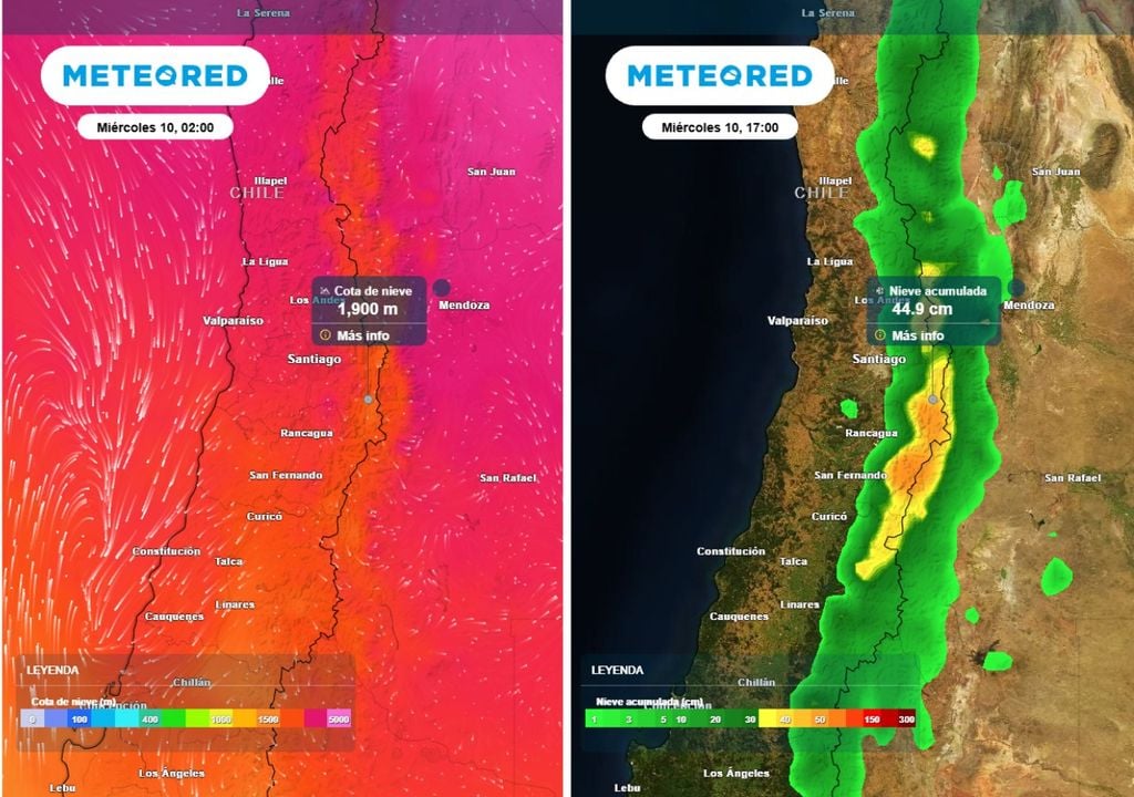 Durante el miércoles en la madrugada y mañana nevará con mayor intensidad en la alta cordillera: a partir de los 1.900 metros caería aguanieve y/o nieve.