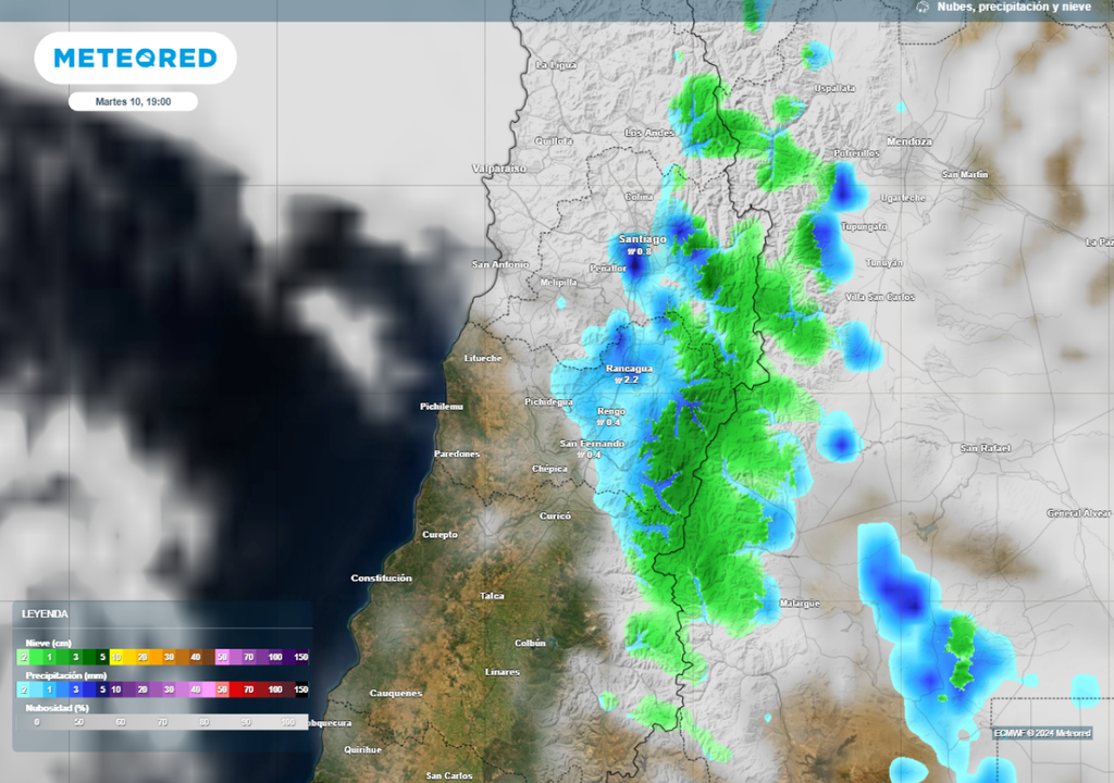 Mapa de lluvia y nieve prevista.