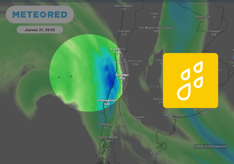 Esta es la hora clave para las lluvias en Santiago: se superarían los 40 mm durante el evento
