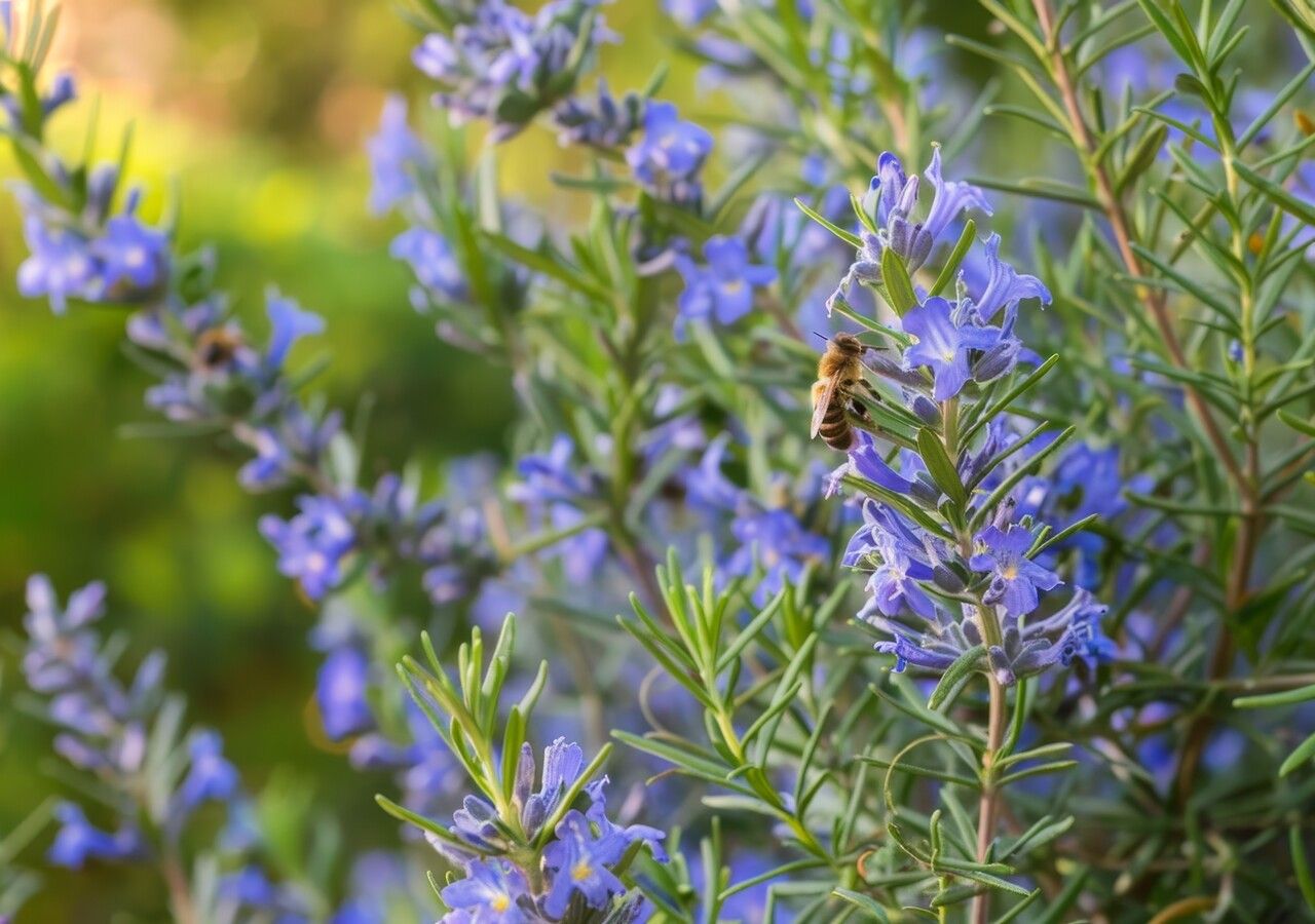 Las flores invernales del romero atraen polinizadores cuando escasean otras fuentes de alimento, ayudando a mantener la biodiversidad urbana.