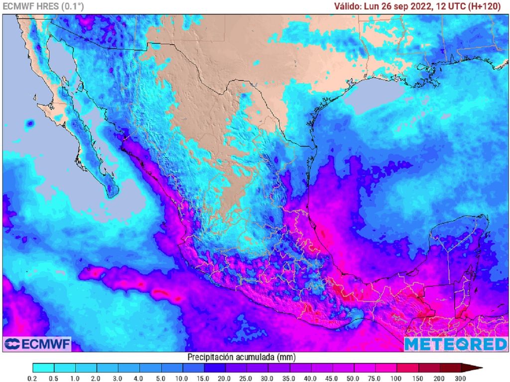 Modelo ECMWF - Acumulado de lluvias en milímetros Modelo ECMWF - Acumulado de lluvias en milímetros