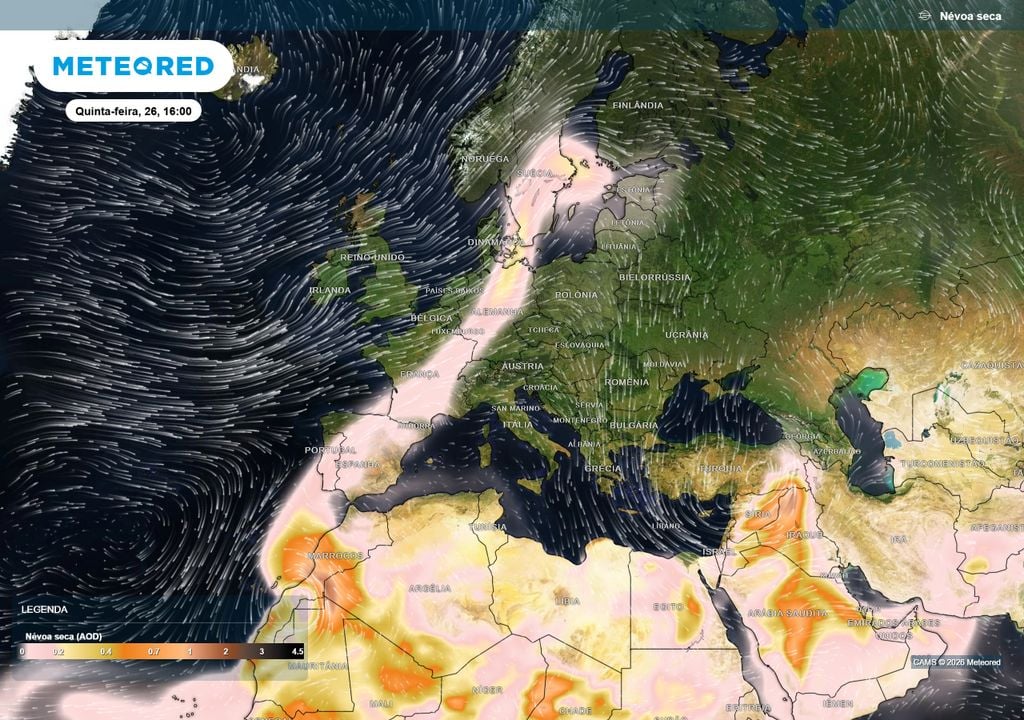 névoa seca; poeiras saarianas As poeiras saarianas regressam a Portugal Continental ainda hoje, segunda-feira, e deverão manter-se, pelo menos, até sexta-feira. É esperado que os dias com maior concentração sejam terça e quarta-feira.