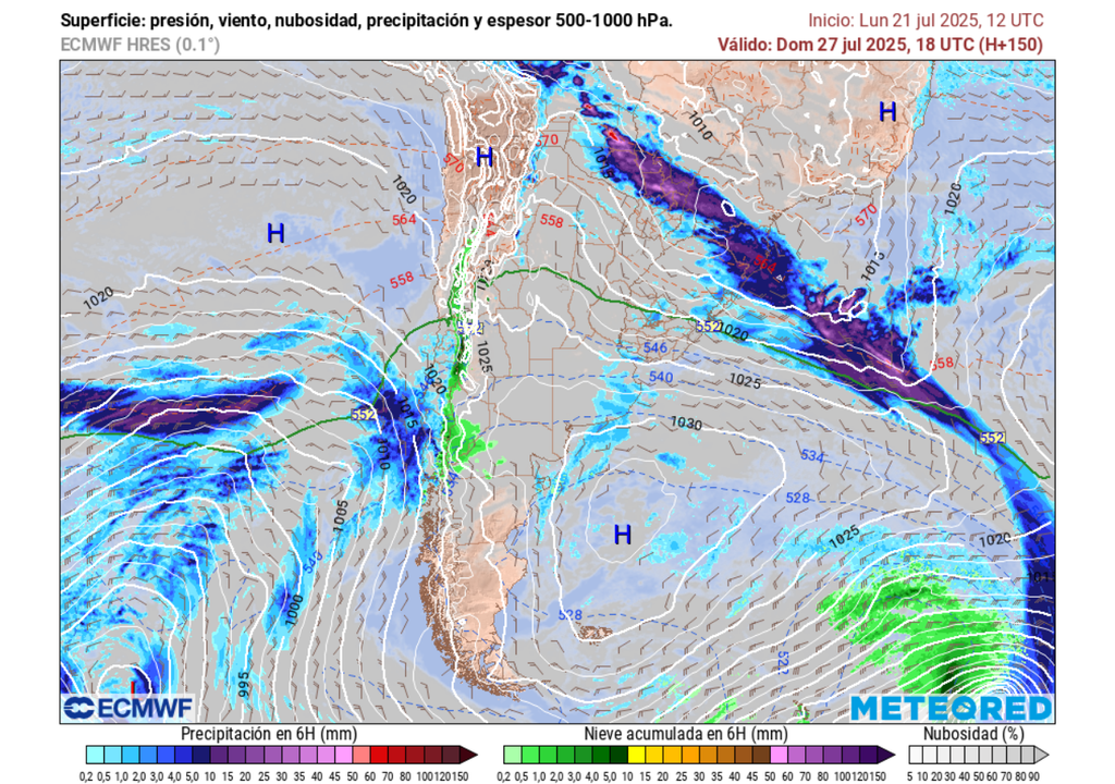 sistema frontal previsto para el domingo