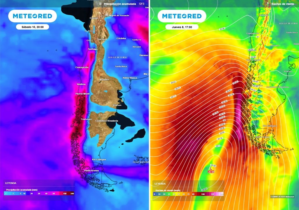 precipitaciones acumuladas y vientos máximos previstos
