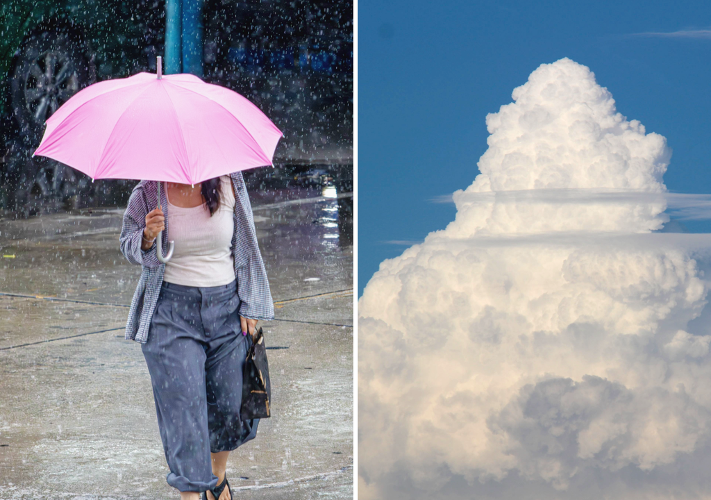 persona con paraguas y una nube de desarrollo vertical