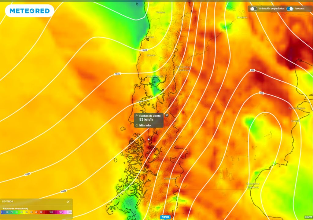 mapa de ráfagas de viento.