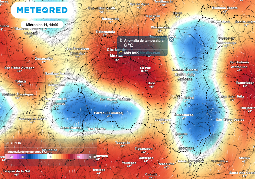 Se espera que para el día miércoles las temperaturas máximas se mantendrán alrededor de 25 a 27 °C en la capital, en las zonas más elevadas del sur y poniente serán inferiores a 21 °C