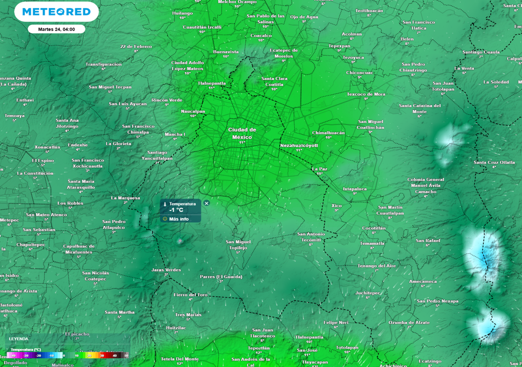 El amanecer del martes será gélido en las alcaldías Tlalpan y Milpa Alta, habrá temperaturas mínimas entre 4 a 6 °C.