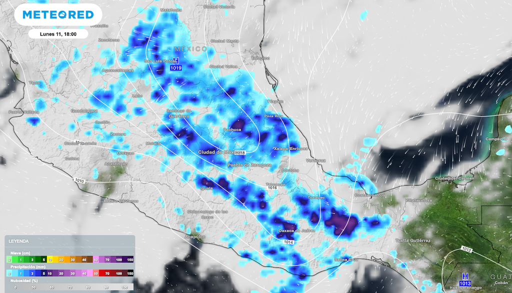 Las lluvias y aguaceros más fuertes serán sobre el Oriente, Centro hasta el Sur del territorio mexicano con acumulados puntuales de hasta 120 mm en algunos estados.
