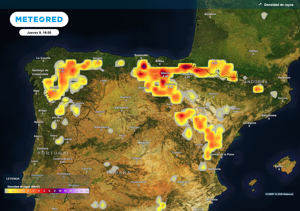 Les orages s'étendront à une grande partie de la moitié nord de l'Espagne. Les orages s'étendront à une grande partie de la moitié nord de l'Espagne.