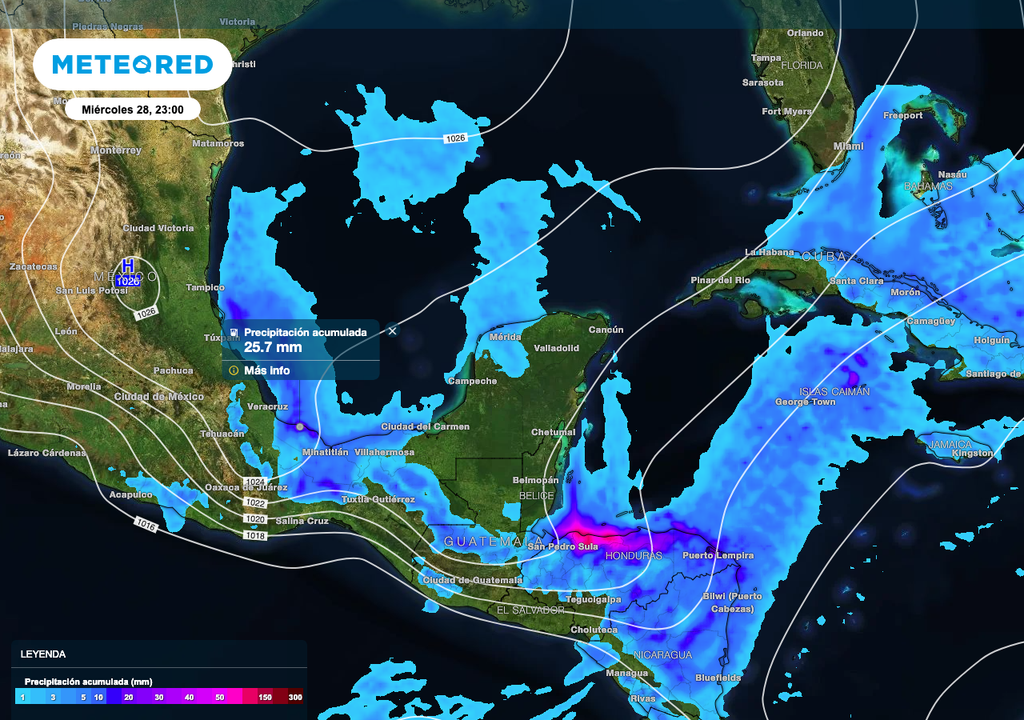 Los acumulados de lluvia más importantes serán al Sur y en partes del Sureste de México.