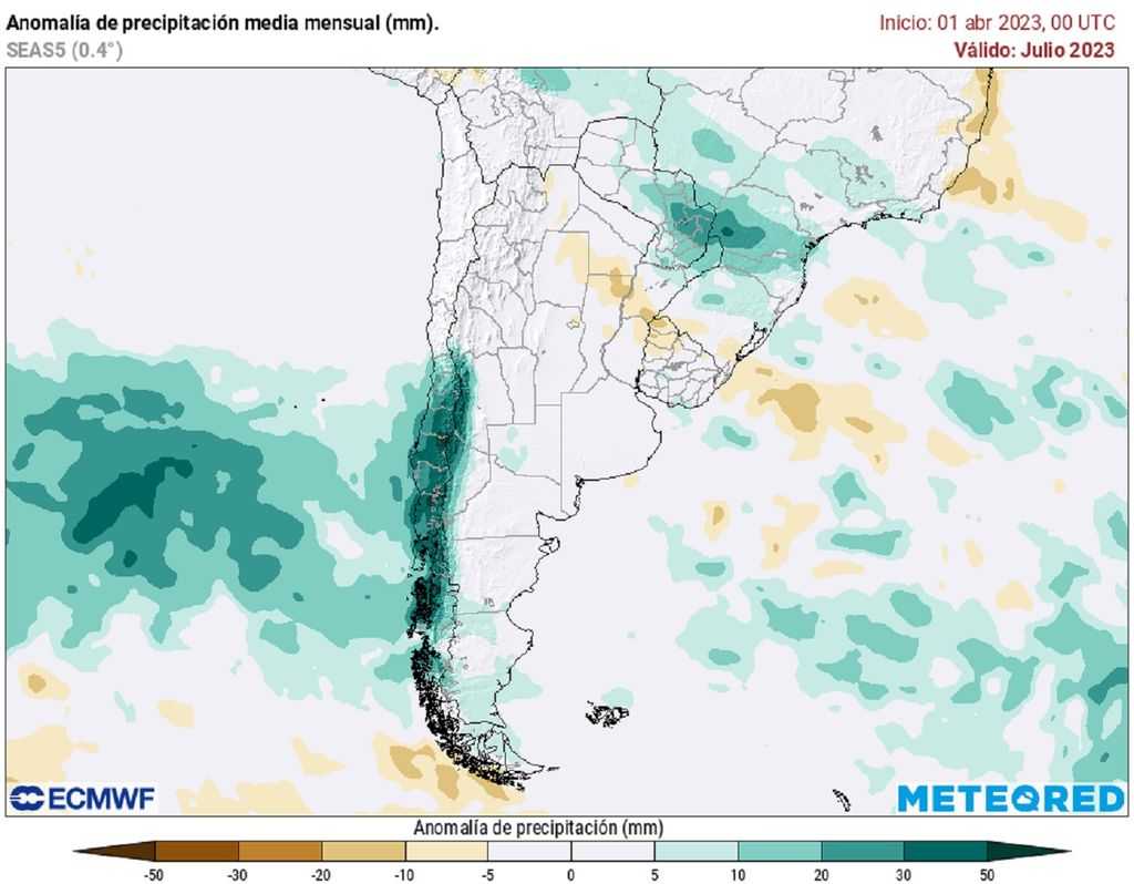 anomalía de precipitaciones mensual; modelo ECMWF anomalía de precipitaciones mensual; modelo ECMWF