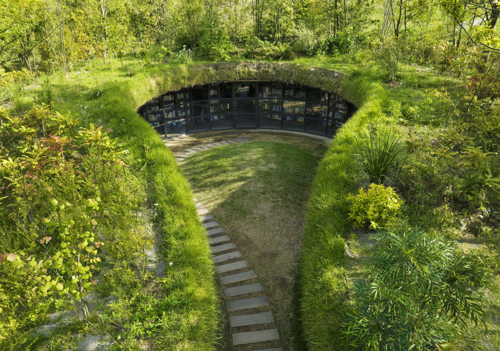 La Underground Library se integra al paisaje natural La Underground Library se integra al paisaje natural